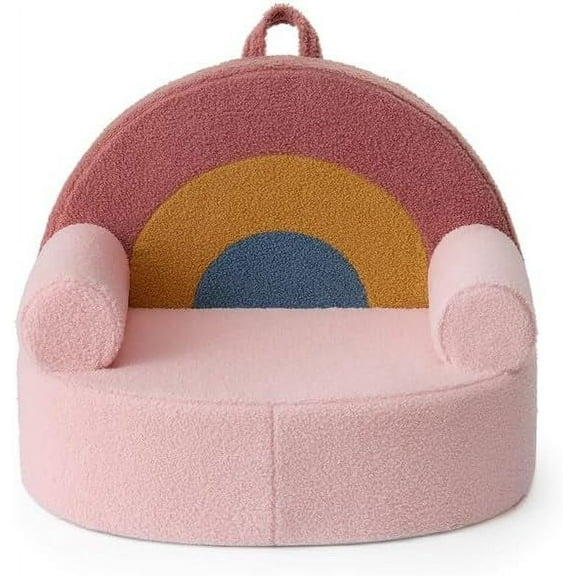 EnjinZZ Toddler Chair Comfy, Foam Kids Chair with Soft Teddy Plush, Toddler Reading Chair with Cute Arclet Designs- Blush Pink