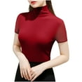 thumbnail image 2 of ZHYou Womens High Neck Mesh Panel Short Sleeve Shirts Slim Fit Stretchy Breathable Fashion Tops,Red,2XL, 2 of 5