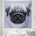 thumbnail image 1 of Pug Tapestry, Realistic Style Detailed Young Dog Giant Eyes Pure Breed Pet Blue Backdrop, Fabric Wall Hanging Decor for Bedroom Living Room Dorm, 5 Sizes, Slate Blue, by Ambesonne, 1 of 1