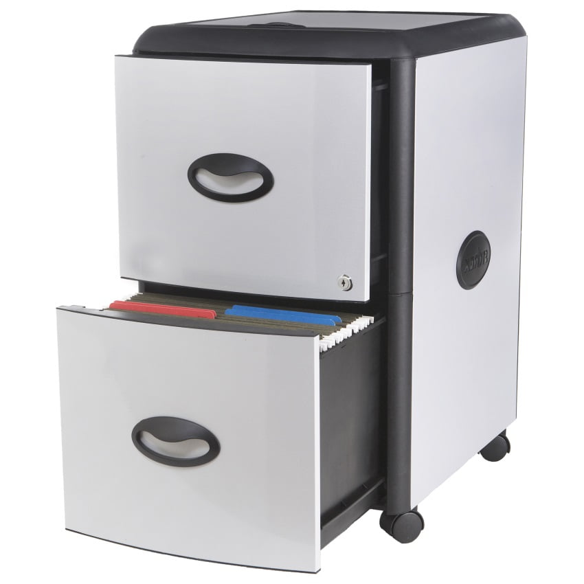 Storex 2Drawer Mobile File with Lock, Metal Accent Panels, with Extra Storage