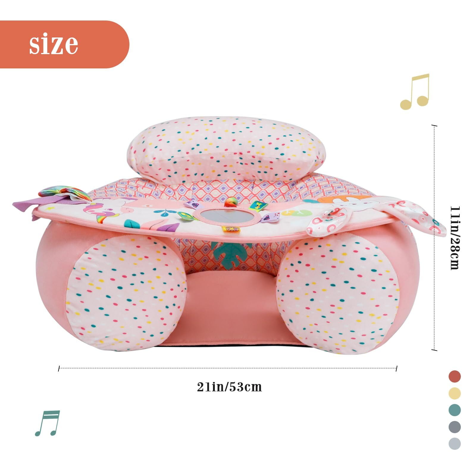 Blublu Park Baby Inflatable Sit Me Up Floor Seat, 3-36 Months with Cover & Detachable Sensory Tray, Unicorn