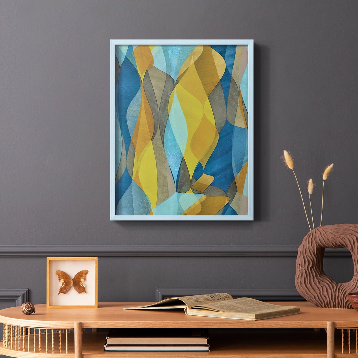 Colorful Cascade II Framed Print in Blue Solid Wood Framed Print No Nail Hanging