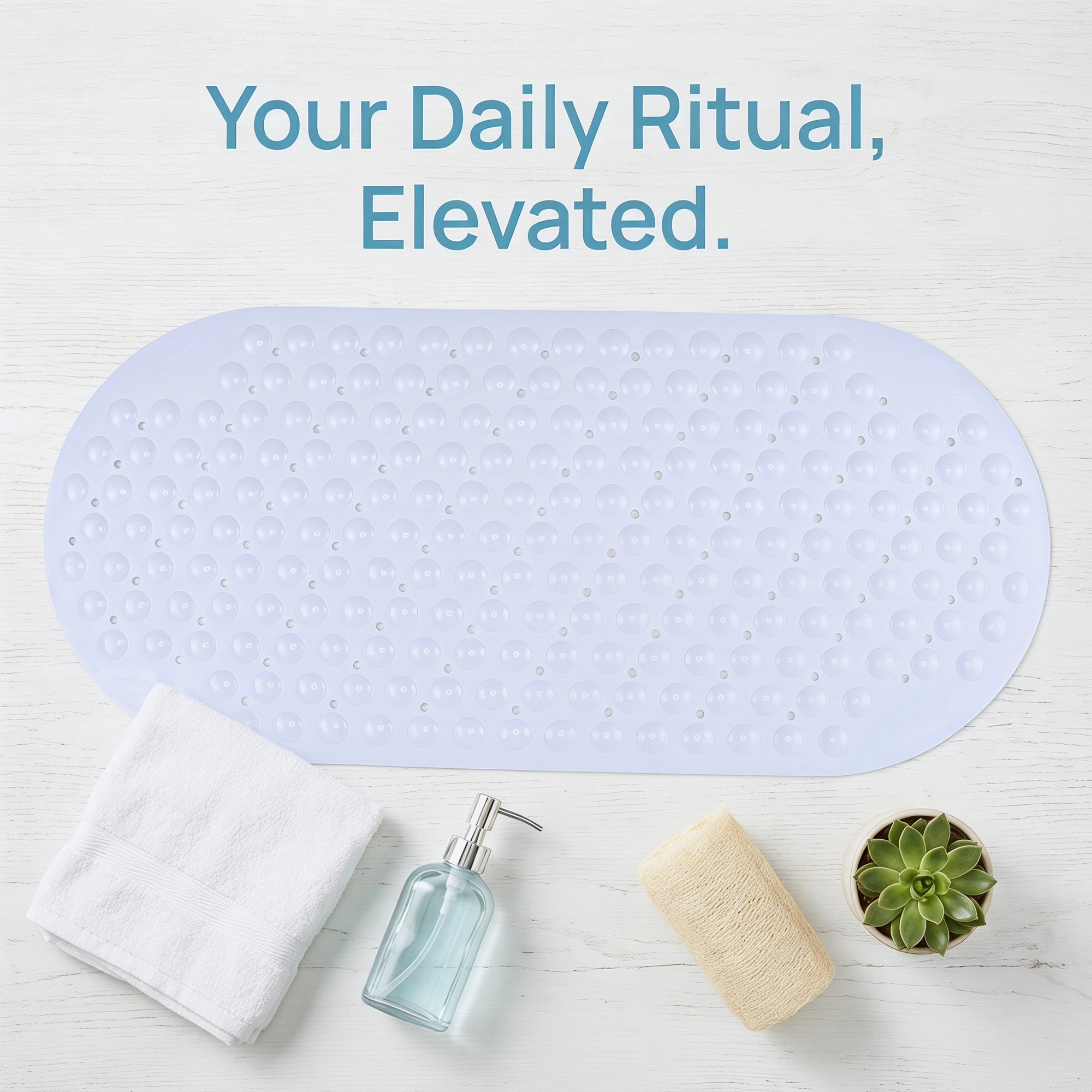 Unique Bargains Bathtub Mat Non-Slip Strong Suction Cups with Drain Holes White 35" x 16"
