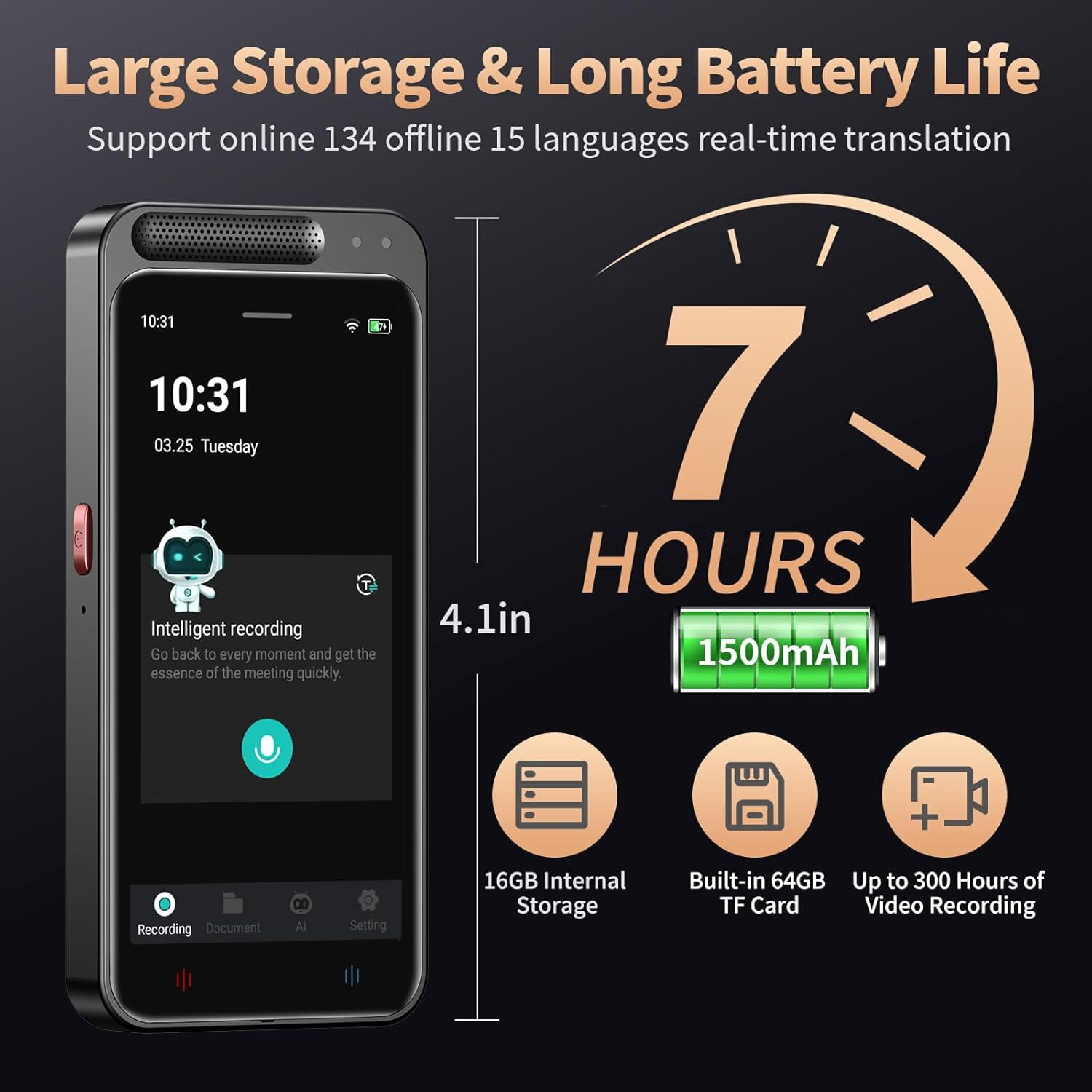 AI Voice Recorder, Digital Voice Recorder with Transcription & Summarize & Translation, 80GB Voice to Text Meeting Recorder and Transcriber, Support 143 Languages, AI Recorder Device for Lectures