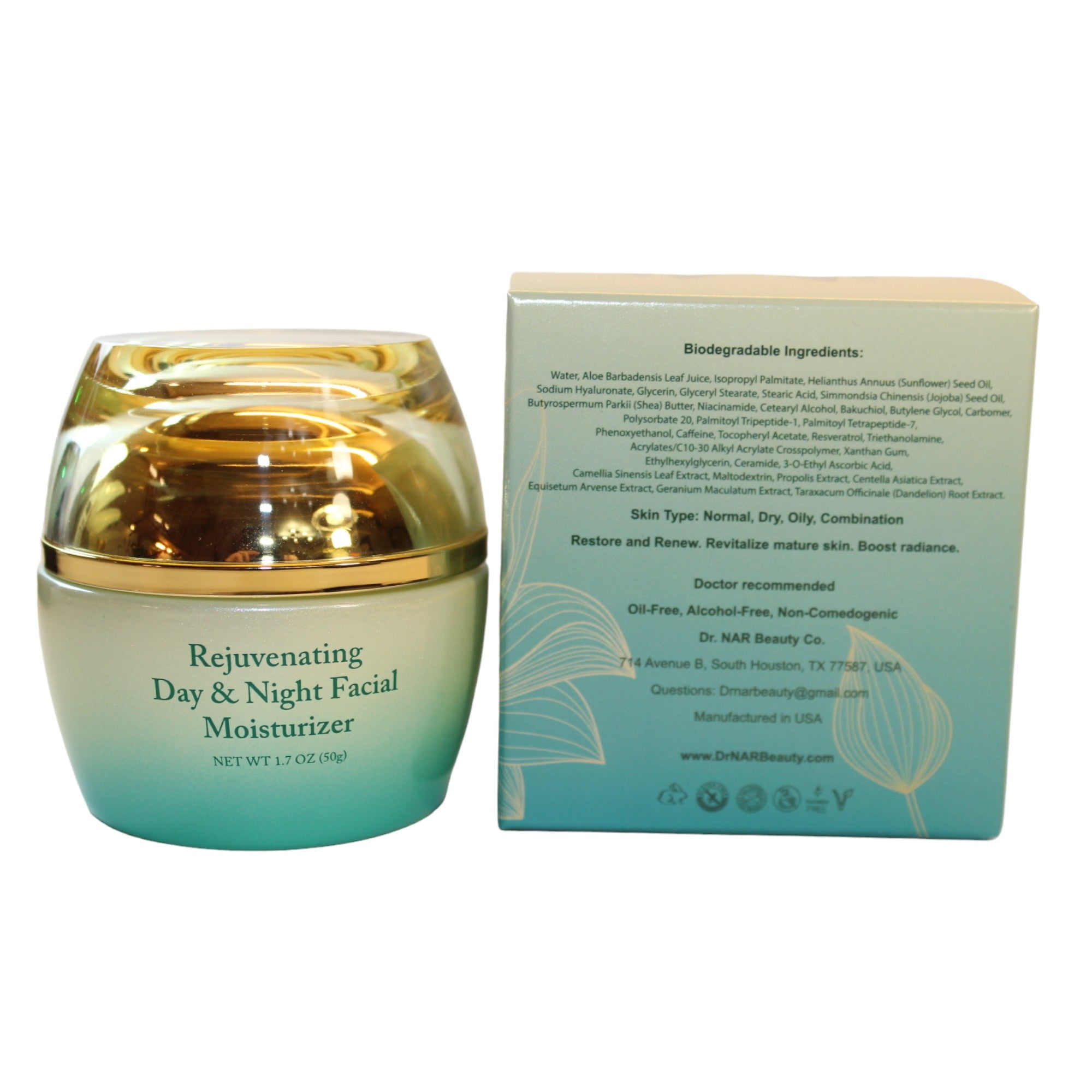 Dr. NAR Beauty Plant-Based Vegan Facial Moisturizer with Antioxidants, Vitamin C and Niacinamide, Cream, 1.7 oz