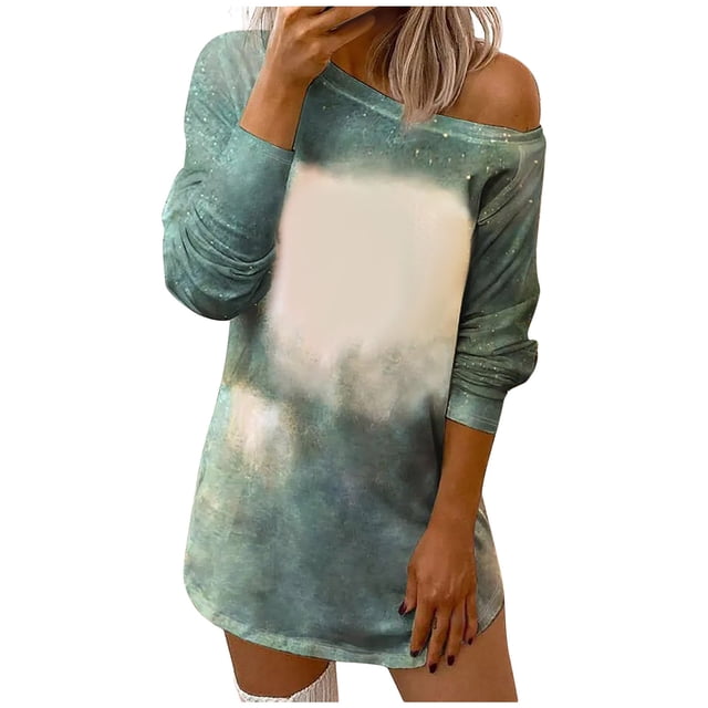 Mini vestido de manga larga con escote ancho y estampado de letras Tie-dye para mujer, vestido básico adelgazante delgado Fridja nbo2116