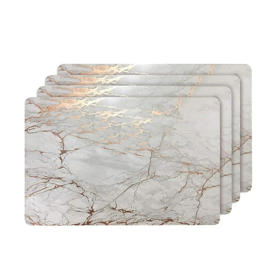 Dainty Home Marble Cork Metallic Print Rectangle Set of 4 Placemats in Rose Gold