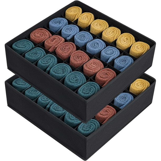 Organizador de cajones plegable de tela no tejida para ropa interior, sujetadores y calcetines, con compartimentos que ahorran espacio (negro)