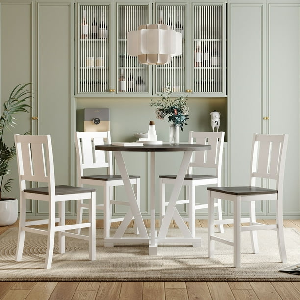 EUROCO 5Piece Round Kitchen Dining Table Set, 35.8"H Counter Height Dining Table Set with Round