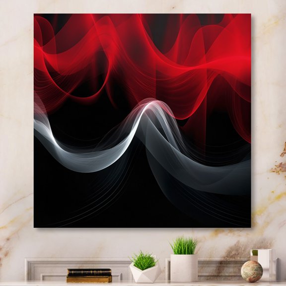 Designart "Contemplative Abstraction in Red and Black (XI)" Modern Waves Metal Wall Art