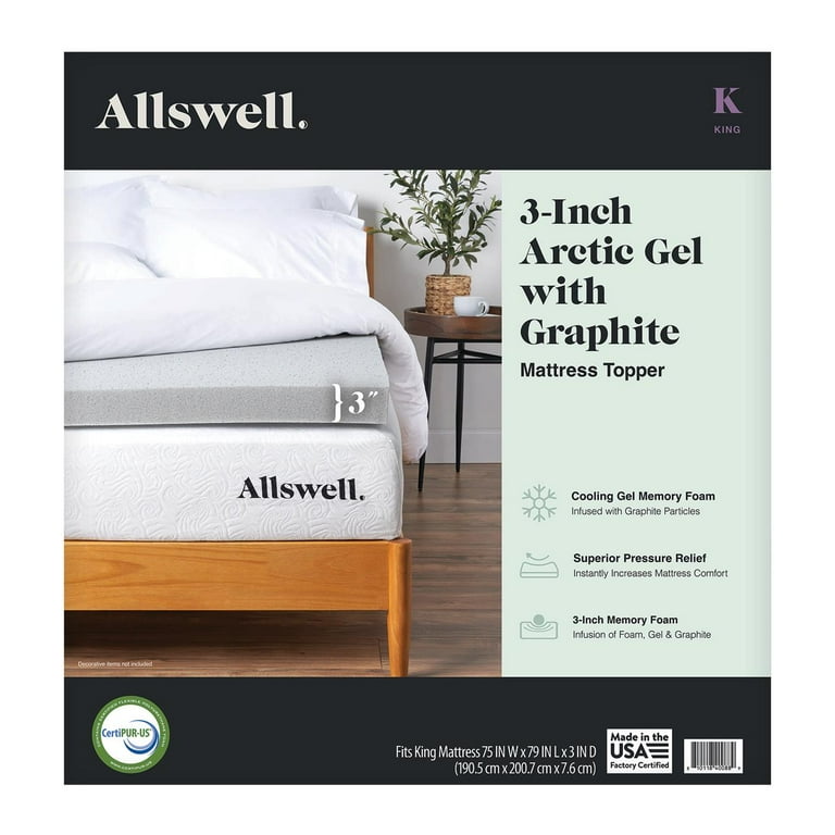 Allswell 3 Sleep Cool Thermagel Memory Foam Topper Infused with Graphite King