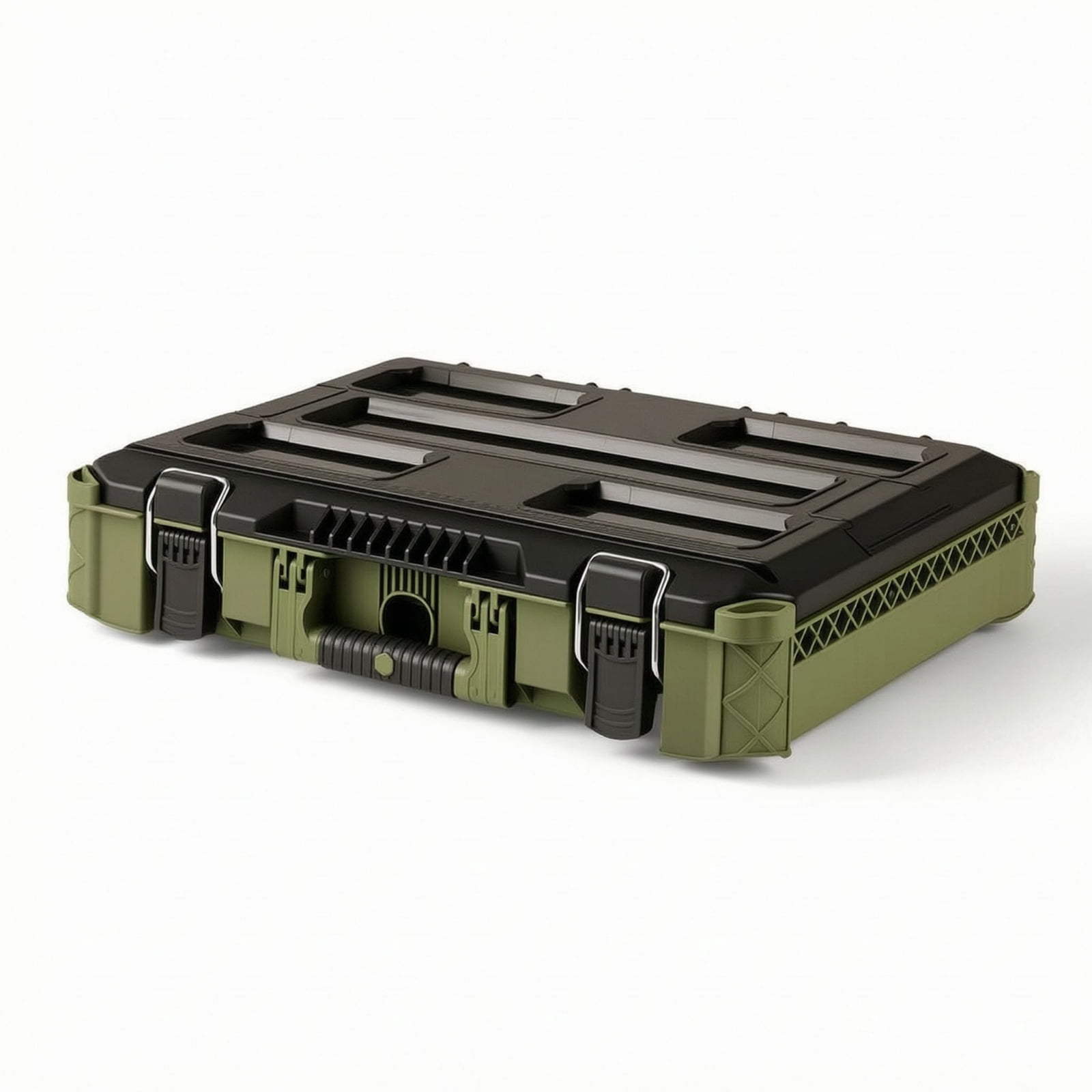 predolo Stackable Tool Storage Case Olive Green Stackable Tool Organizer Black Lid, No 3 Tool Box