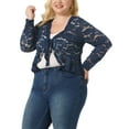 thumbnail image 4 of Agnes Orinda Plus Size Cardigan for Women Lace Bolero Shrug 3/4 Sleeve Tie Front Elegant Bolero Cardigan 1X Navy Blue, 4 of 6