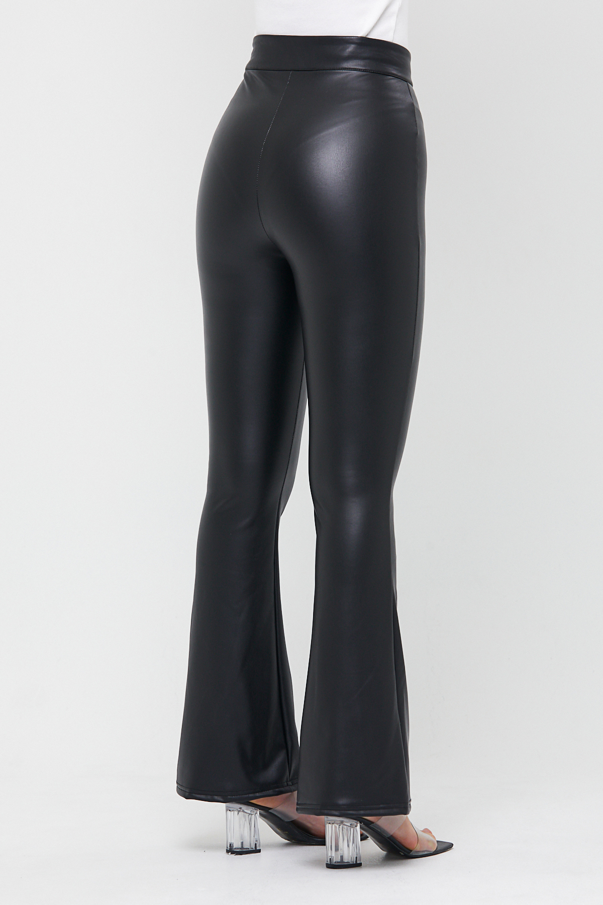 Women's Black Flare Leg Leather Pant Flare Vegan Leather Legging Bootcut Leather Bottom