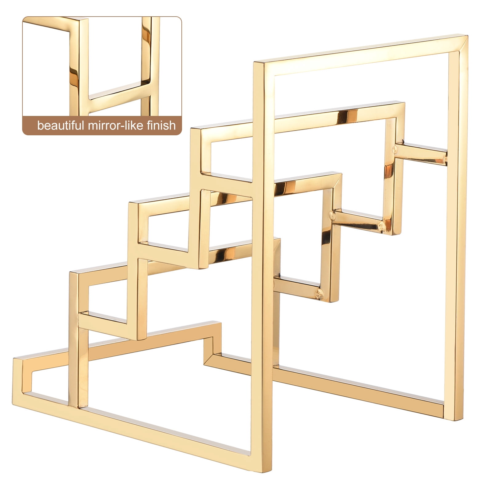 Unique Bargains Clutch Purse Display Stand 3 Layer Wallet Rack Retail Gold