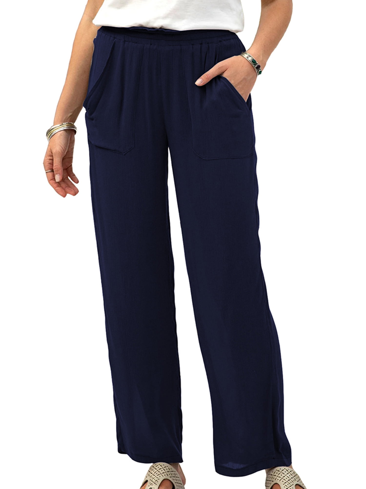 navy blue wide leg linen pants