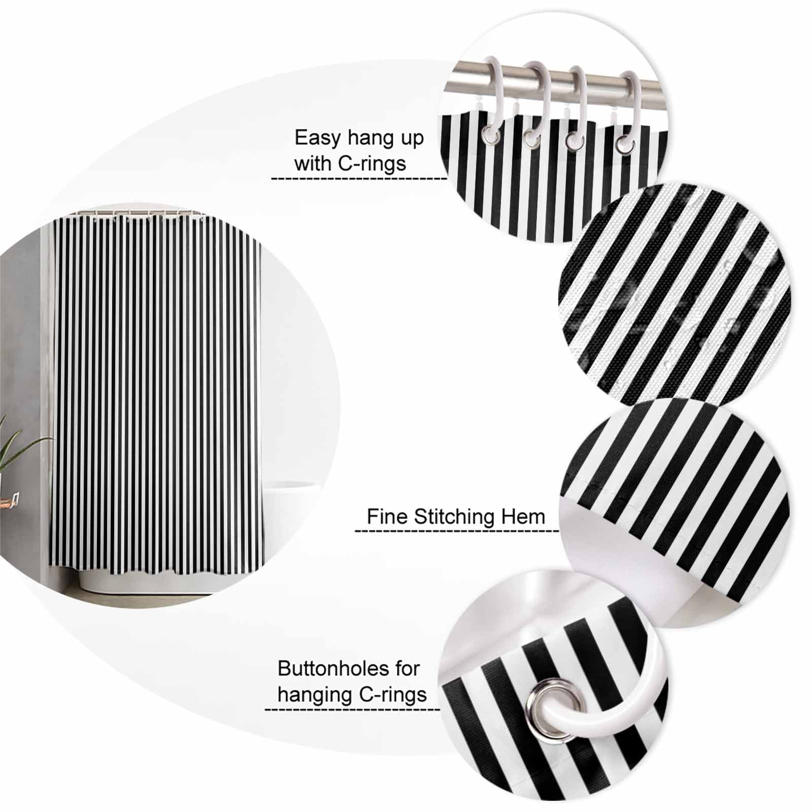 72x78 Inch Shower Curtain Black White Stripe Bathroom Decor Waterproof Fabric Bathtub Bath Curtains Decorative Modern Minimalist Geometric Striped Extra Long Shower Curtain Set with Hooks