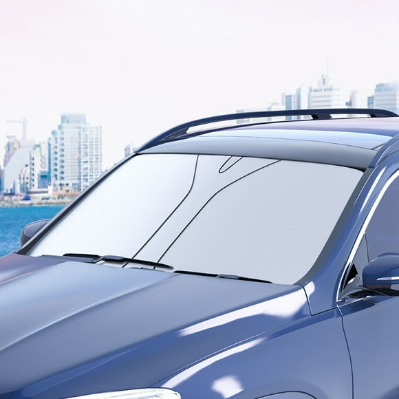 COFEST Portable Car Sunshade Summer Front Windshield Sunshade Car Thermal Insulation Sunscreen Foldable Dual Ring Sunshade Car SUV Trucks Universal Gray