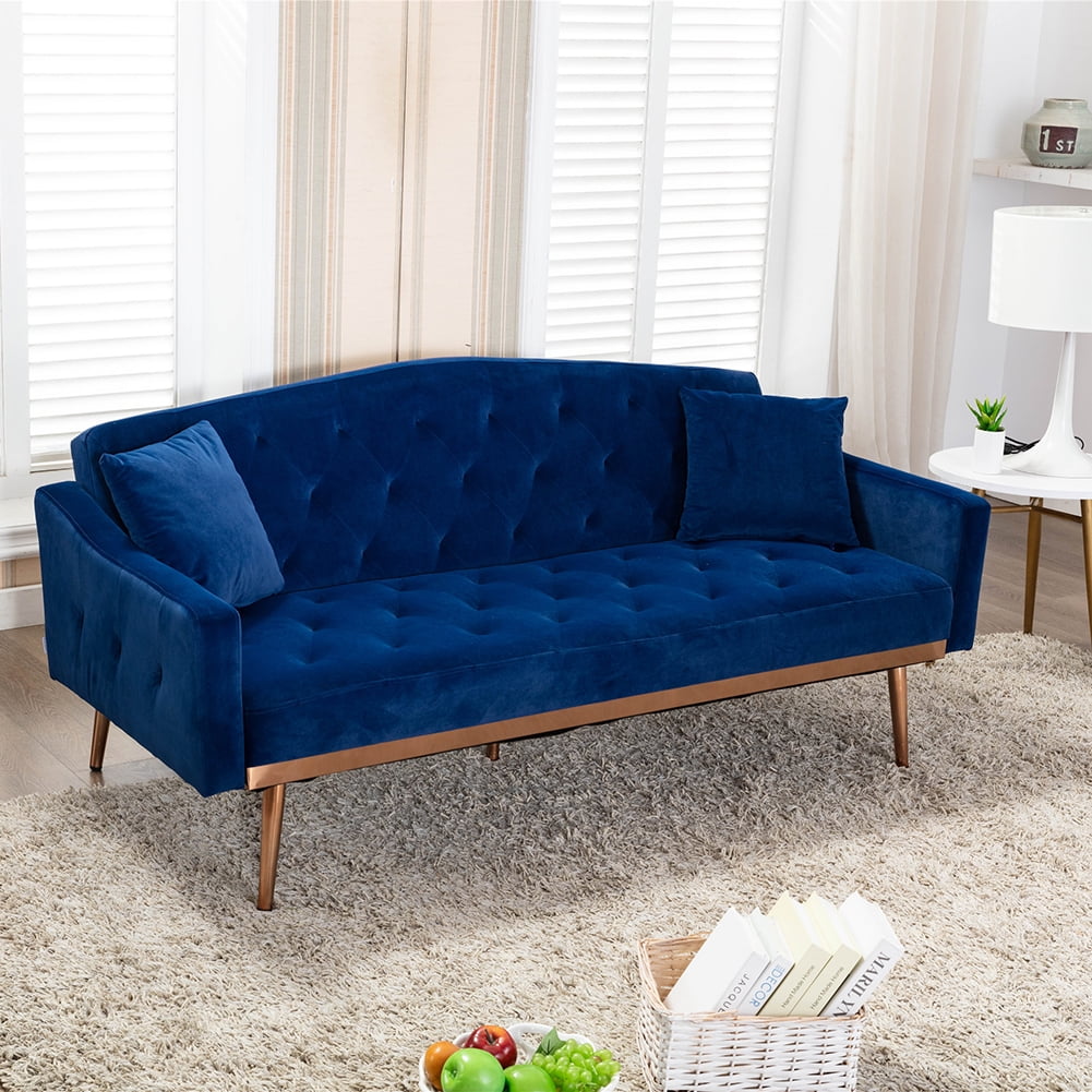 Veryke Velvet Upholstered Modern Convertible Folding Futon Sofa Bed w