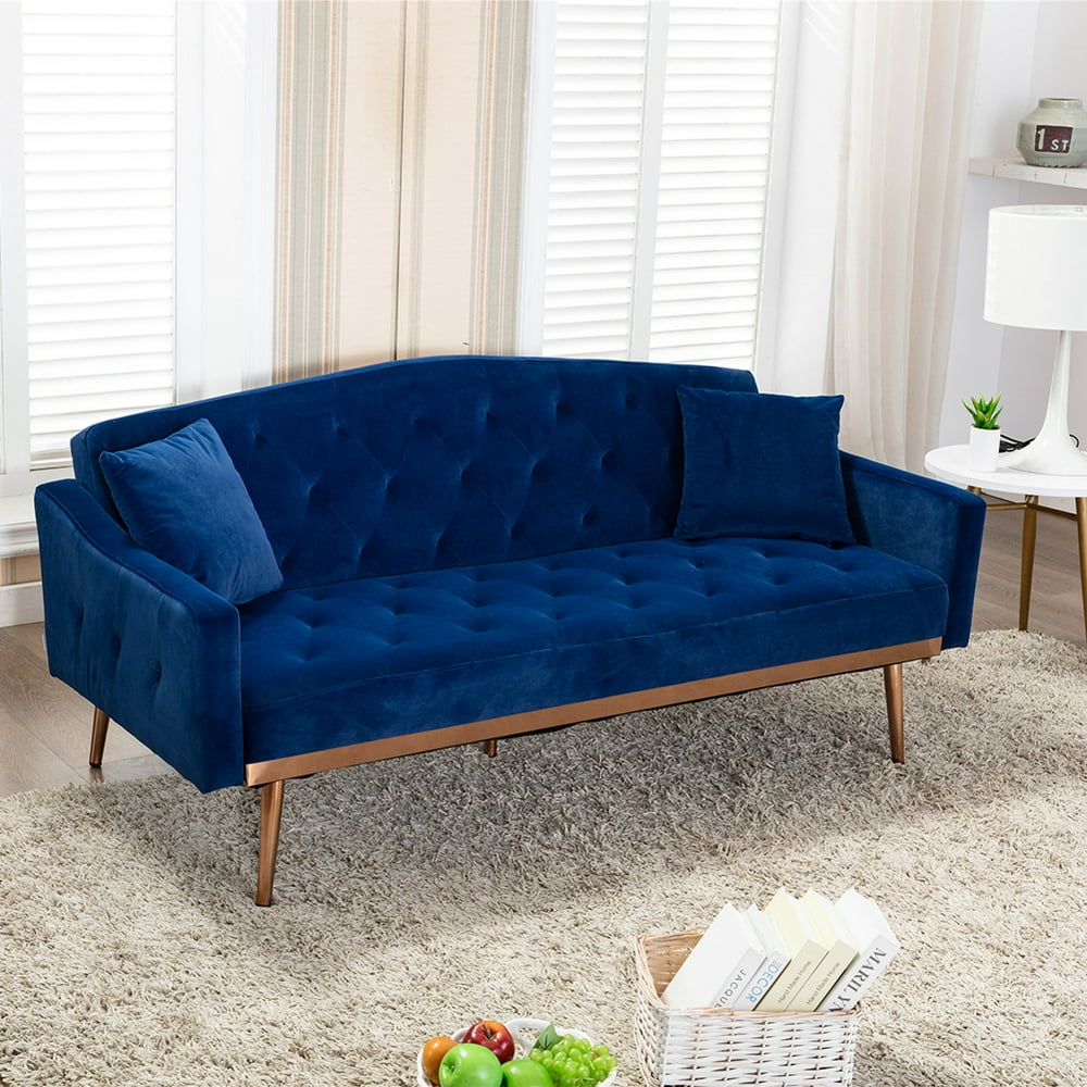 Veryke Velvet Upholstered Modern Convertible Folding Futon Sofa Bed w