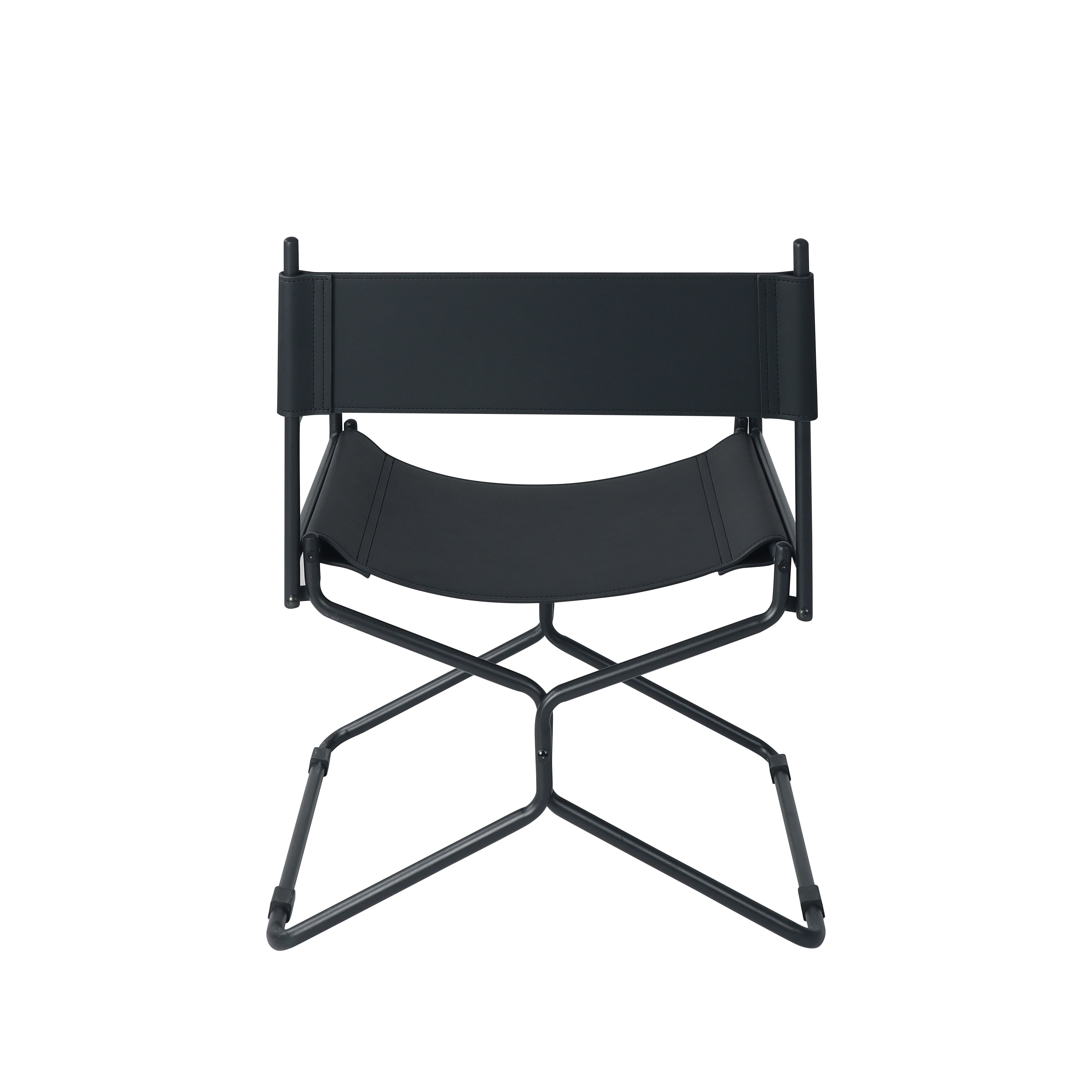 21-Inch Leather Director's Folding Camping Chair with Cup Holder and Backrest, Heavy Duty Outdoor Chair and Portable Seat for Fishing Lawn Sports, Black