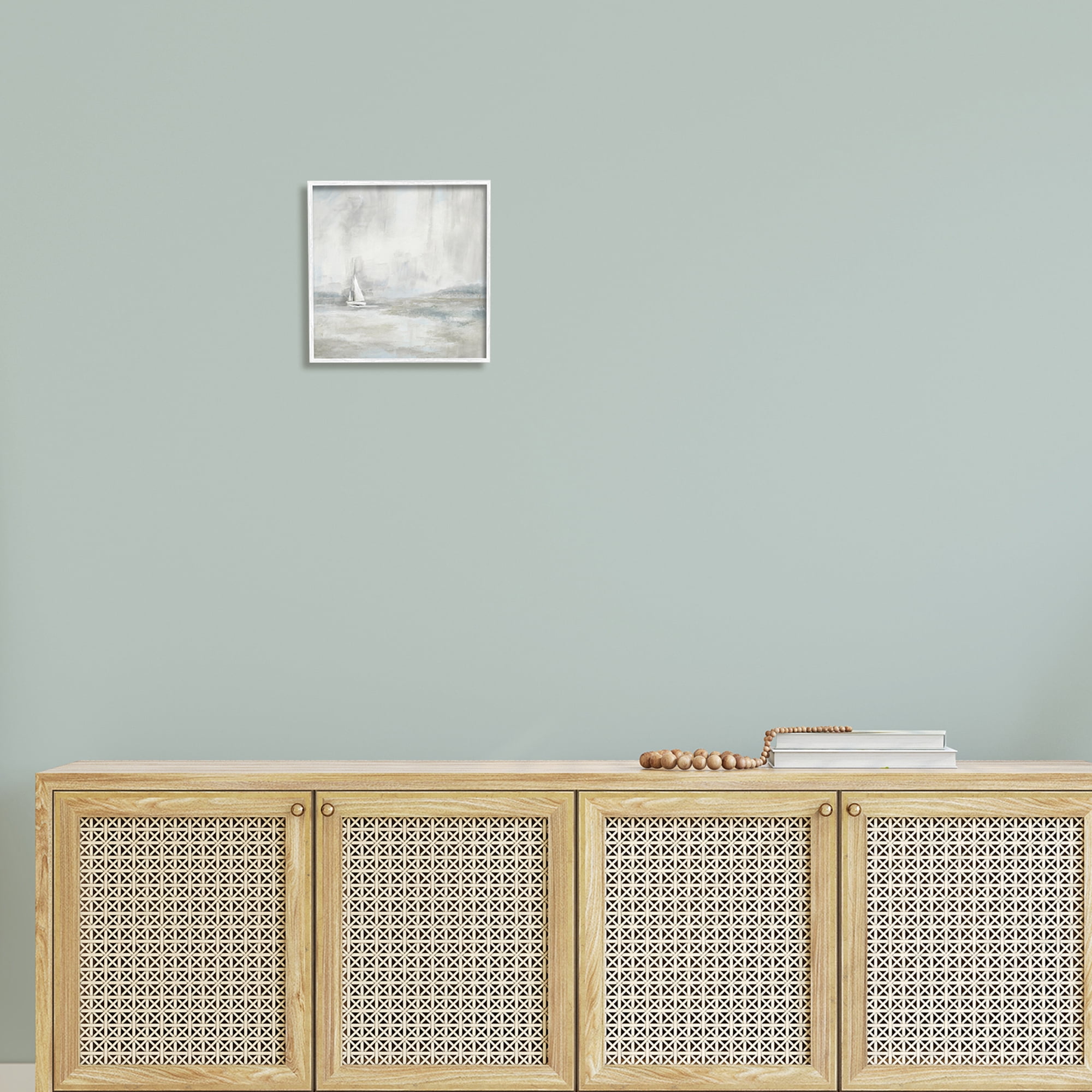 Stupell Industries Abstract Sailboat Drifting Ocean Waves Beige Neutrals Framed Wall Art, 12 x 12, Design by Daniel Sproul