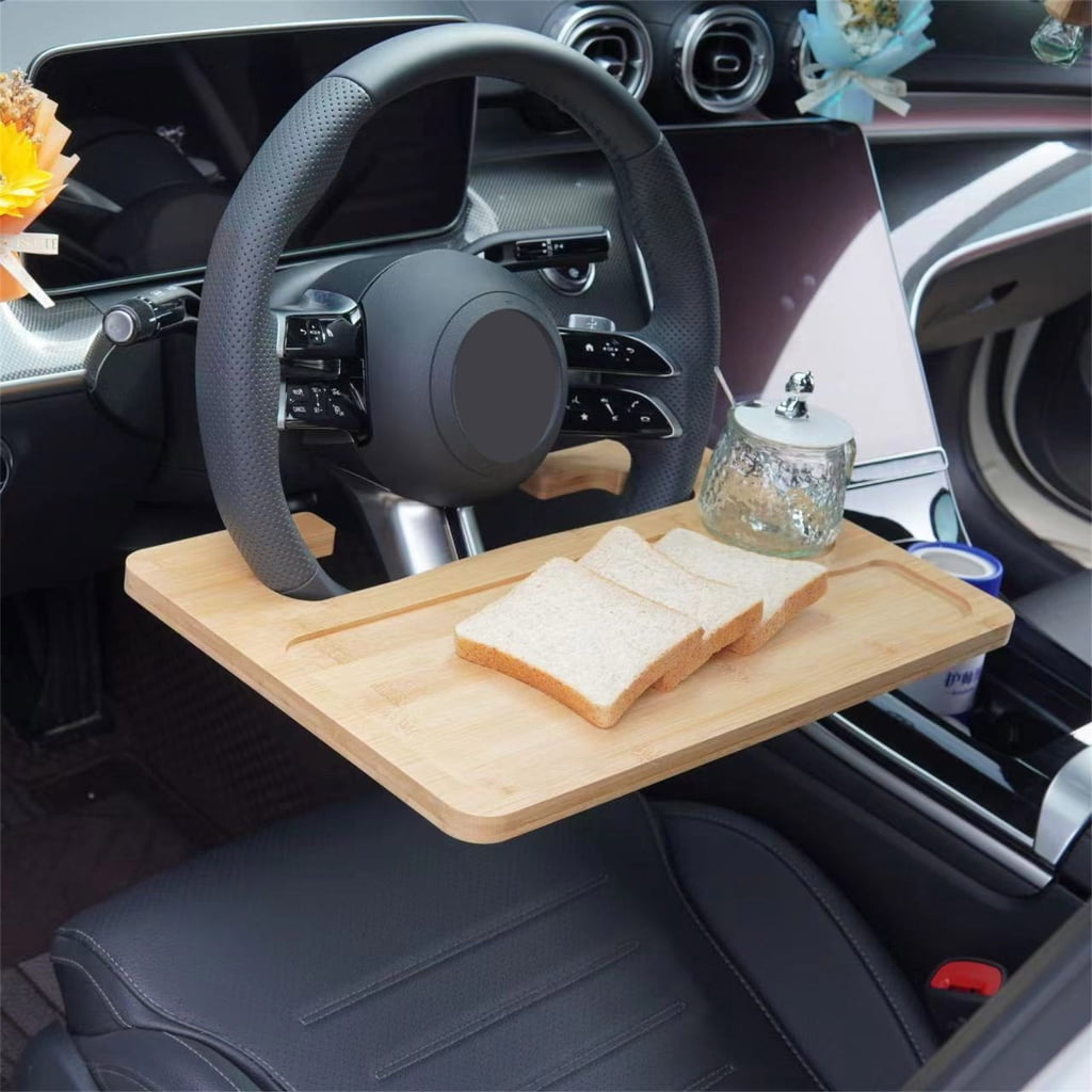 Natural Bamboos Steering Wheel Tray For Car Double Surfaces Design Portable Foldable Food Laptop Desk Organizers Nonslip