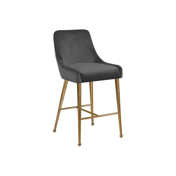 African Artifacts Modern, Contemporary Velvet Upholstered Counter Stool with Polished Gold Metal Legs, Set of 2, 23" W x 21" D x 40" H, Ideal for Bar and Pub Height Tables