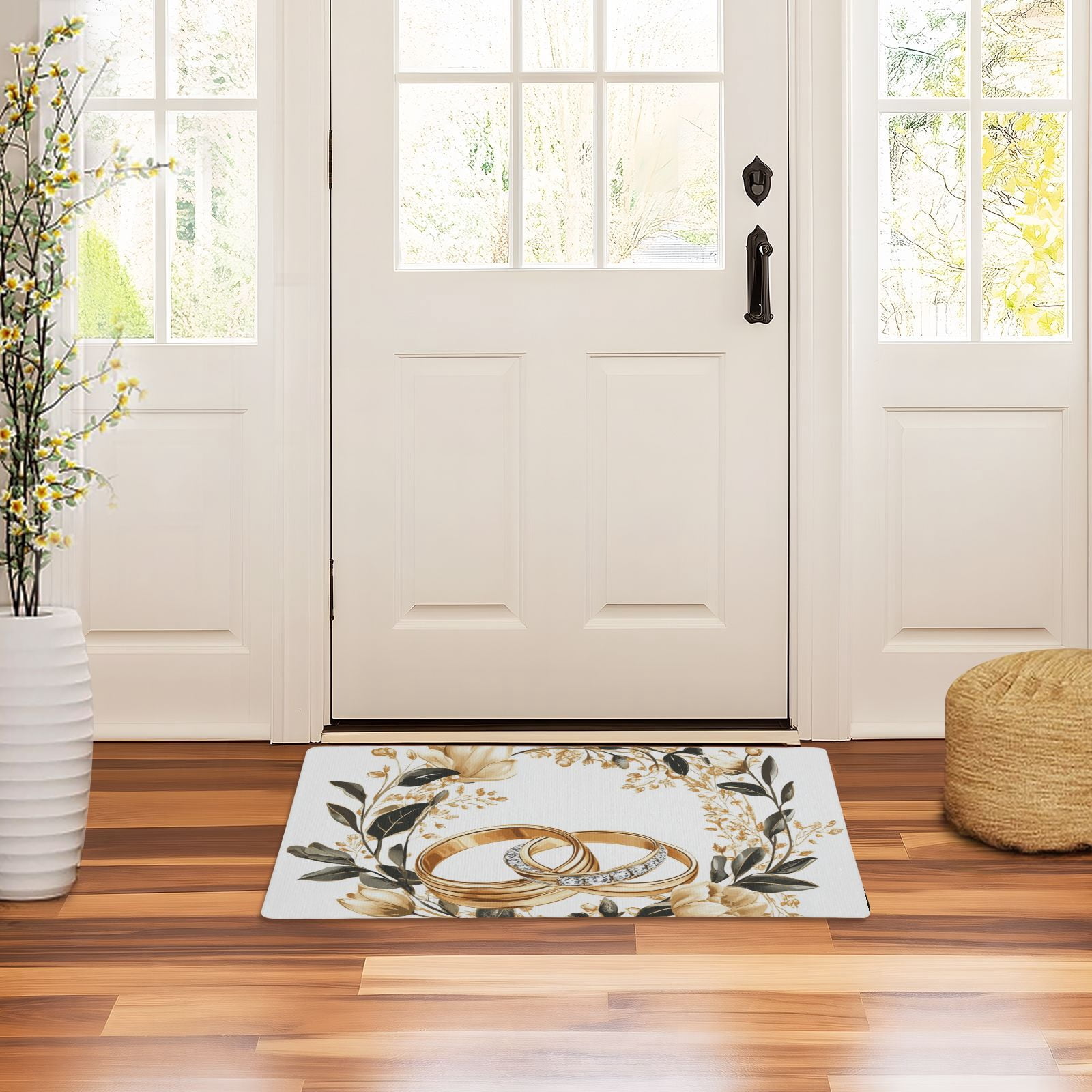 JSTEL Wedding Ring Wreath Front Door Mat Outside Entrance 32x20 Inch Doormat for Outdoor Indoor Washable Non Slip Floor Mats