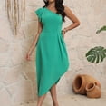 thumbnail image 6 of Women's Green One-Shoulder Sleeveless Dress - Ruffle Detail Asymmetrical Hem Midi Party/Cocktail/Evening Dress, 6 of 7
