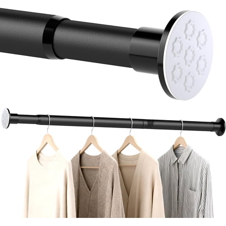 No Drilling Closet Rod, Adjustable Black Closet Rod, 28-98 Inches Heavy-Duty Closet Tension Rods for Hanging Clothes for Wardrobes, Closet, Laundry & Bathroom