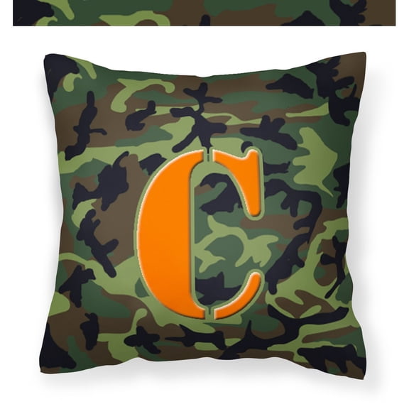 Letter C Monogram - Camo Green Fabric Decorative Pillow