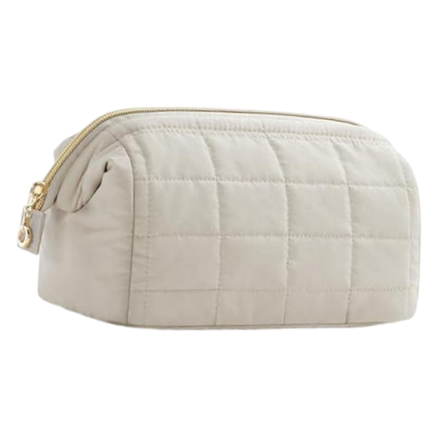 Bolsa de maquillaje de gran capacidad, organizador de maquillaje de viaje, neceser portátil Beige