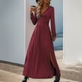 thumbnail image 6 of Women Fashion Solid Elegant Temperament V Neck Sexy Open Long Sleeve Slim Long Dress Large Womens Dress Summer Long Dresses Womens Deep V Neck Printed Bandage Party Wear Dresses Dresses for Women, 6 of 6