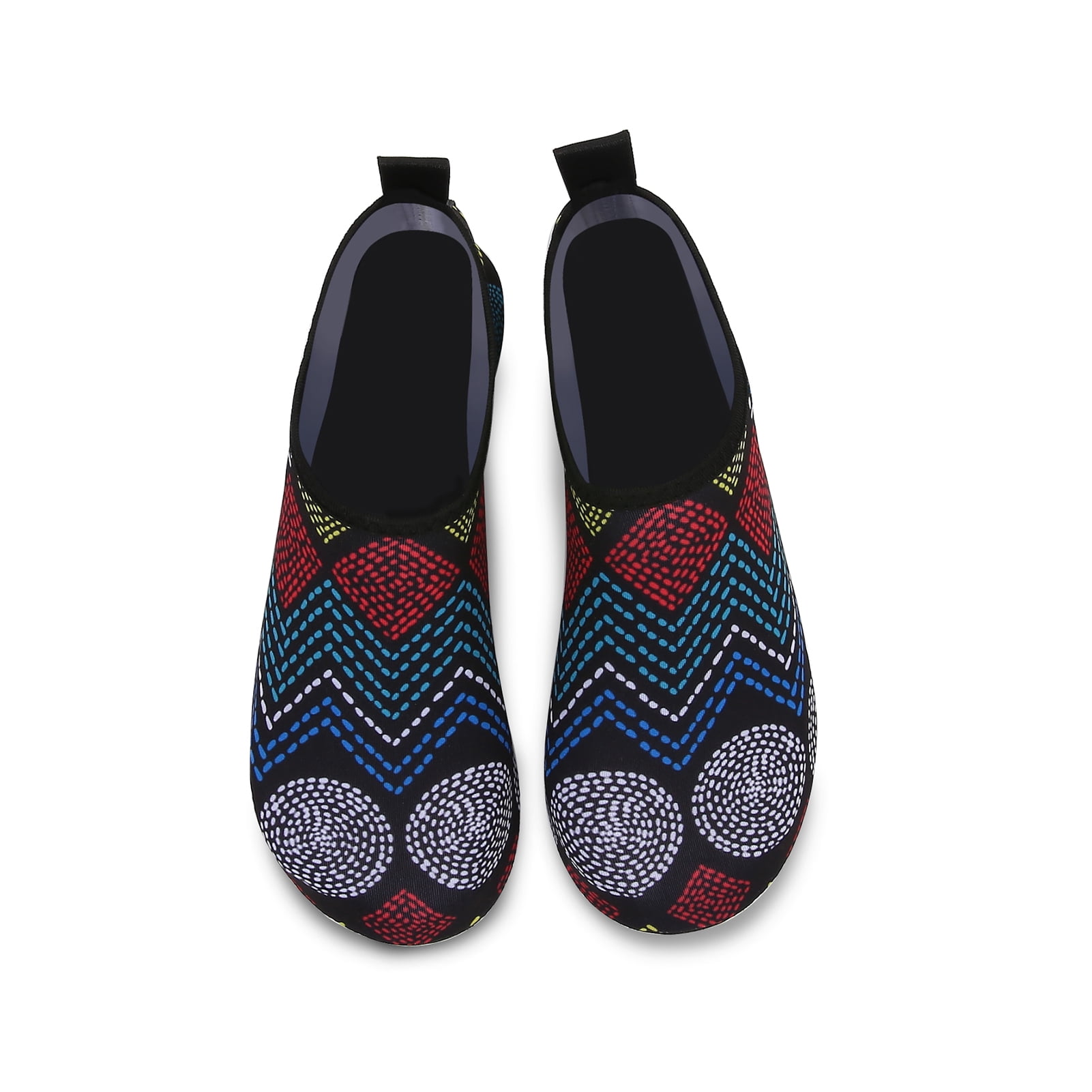 Men and Women a Slip On Barefoot Quick-Dry Beach Aqua Yoga Water Shoes (Geometric/Black, 13-14 Women/10.5-11 Men)