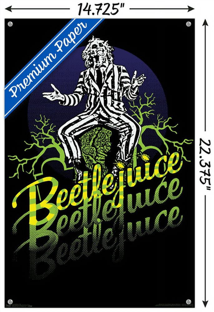 Beetlejuice - Yellow and Green Neon Wall Poster with Push Pins, 14.725" x 22.375"