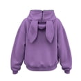 thumbnail image 3 of Girls Rabbit Ears Zip‑Up Hoodie, Kids Solid Color Full Zip Long Sleeve Sweatshirt Outerwear, Cute Casual Hooded Jacket for Autumn Winter School Daily Wear(Purple,15-16 Years), 3 of 5