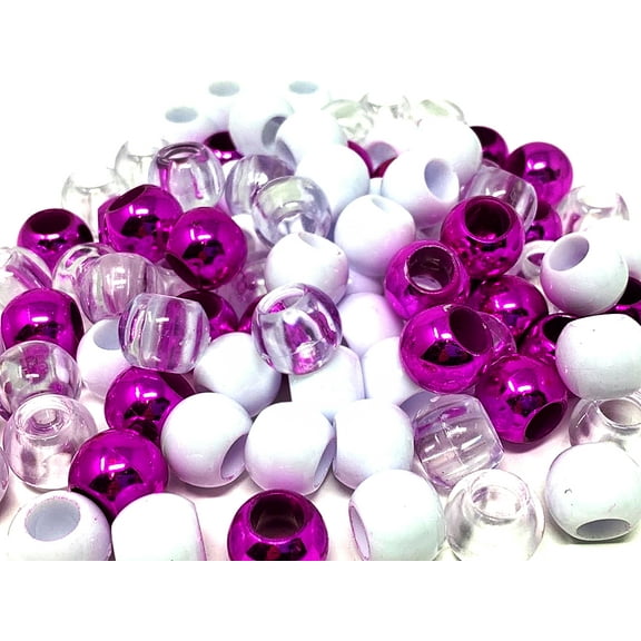 NEW TARA 150pc metal 12x15 mm Premium Pony Beads, Bracelet Cool Beads, Beads for Hair Braids, Beads for Crafts, Plastic Beads, Hair Beads for Braids (METAL PINK, WHITE, CLEAR)