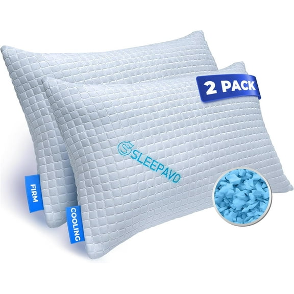 Sleepavo Adjustable Shredded Memory Foam Pillows Queen Size Set of 2 - Extra Soft Cooling Bed Pillows for Sleeping - Back, Stomach, Firm Side Sleeper,  Cool - 2 Pack Best Sleepy High Loft Pillow
