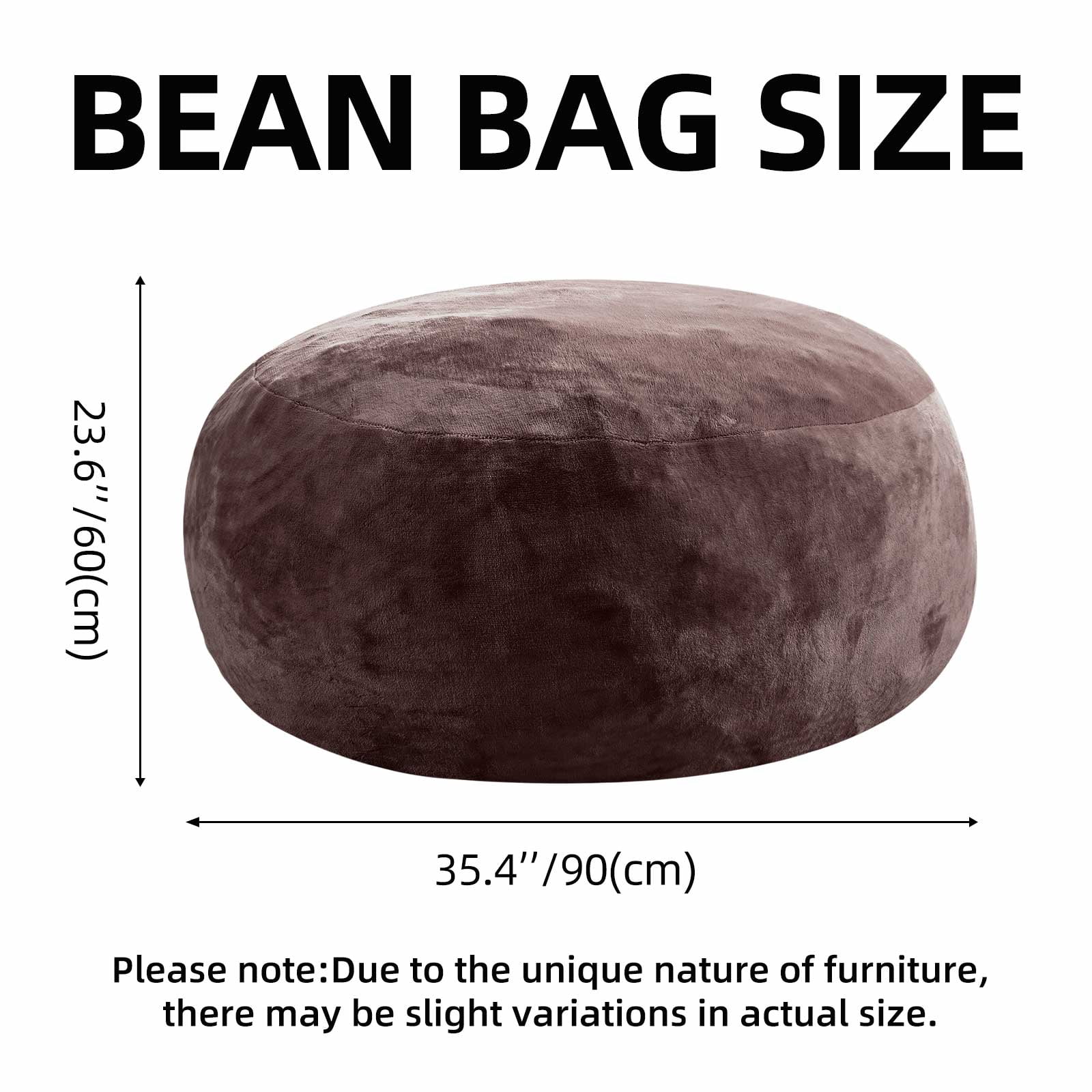 Bean Bag Chair 3FT,  Large Memory Foam Filled Chair for Adults and Teens, Soft Sofa with Removable Flannel Cover, Round Couch for Living Room Bedroom College Dorm