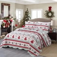 thumbnail image 2 of 3 Pcs Reversible Christmas Quilt Bedspread Set - Festive Christmas Trees & Snowman Design C89, 2 of 7