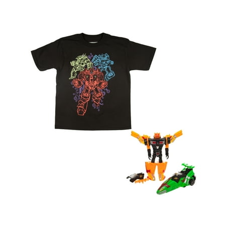 Bioworld Glow-In-The-Dark Ultrabot Black Short Sleeve Graphic Tee Including Robot Toy Gift With Purchase (Little Boys & Big