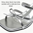 thumbnail image 4 of CHICVOMEY Women's Strappy Silver Sandals with Bow Low Block Heel Square Toe Dressy Kitten Heel Sandals for Prom Party Wedding Date, 4 of 8