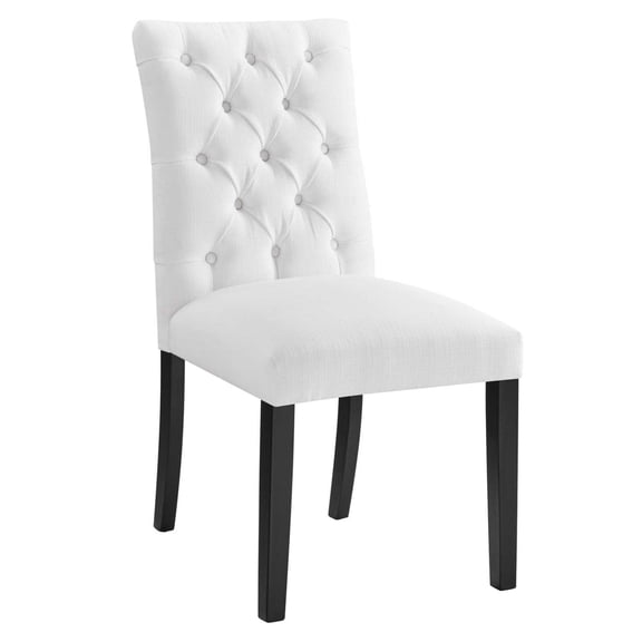 Maklaine Solid Wood and Button Tufted Fabric Dining Chair in White