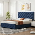 thumbnail image 4 of Homhougo King Size Bed Frame with 4 Storage Drawers and Headboard Adjustable, Blue Upholstered Platform Bed Frame King No Box Spring Needed with Wooden Slats Support, Noise Free, 4 of 12