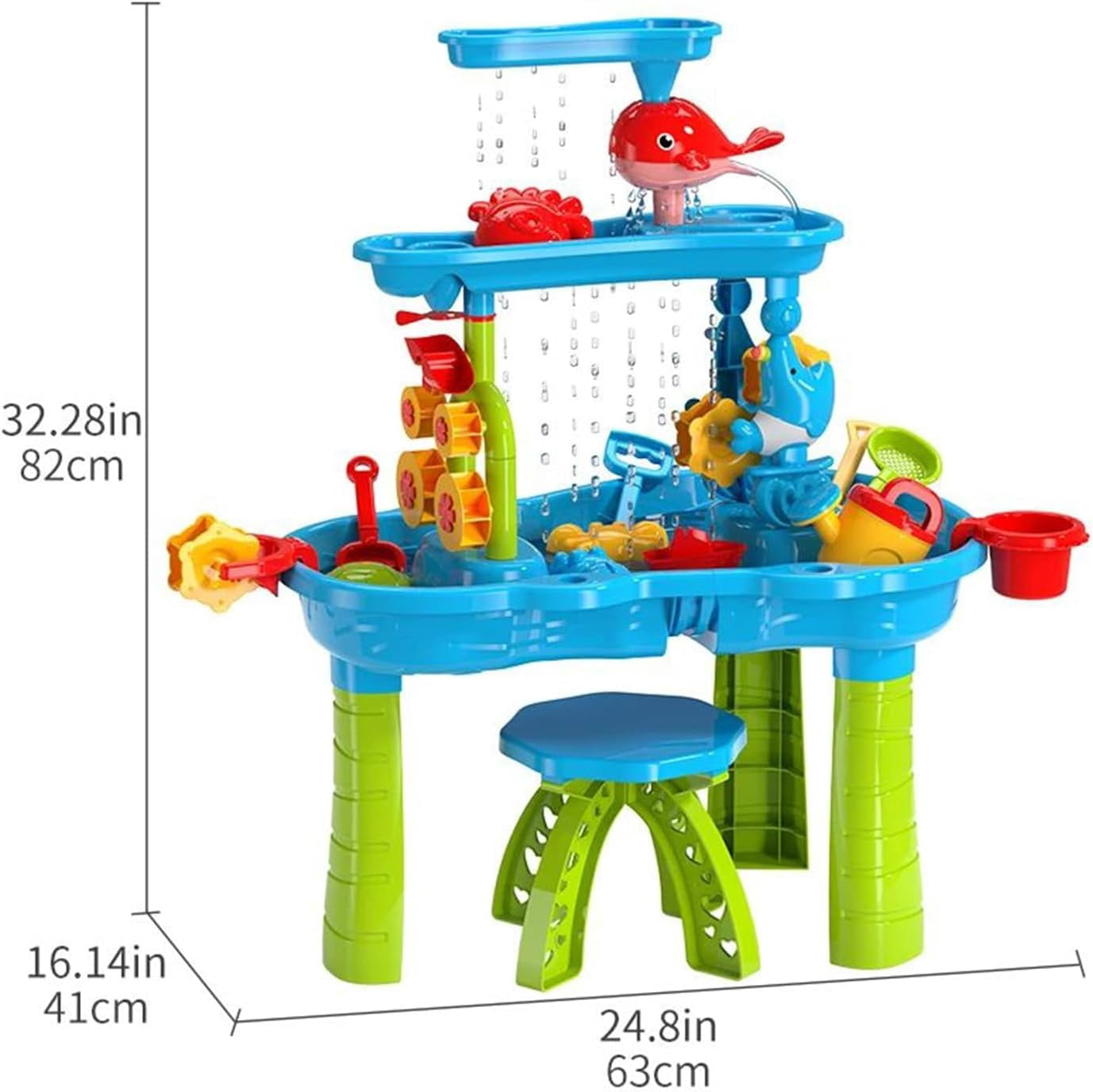 Water Table with Chair – 3-Tier Sand Water Sensory Table Toys for Toddlers & Kids Ages 3-8, Outdoor Backyard & Beach Play, Ideal Gift for Boys & Girls