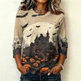 thumbnail image 5 of Womens Plus Size Halloween Shirts Crewneck 3/4 Sleeve Graphic Tees Funny Print Casual Tops Pullover Khaki 3XL, 5 of 6