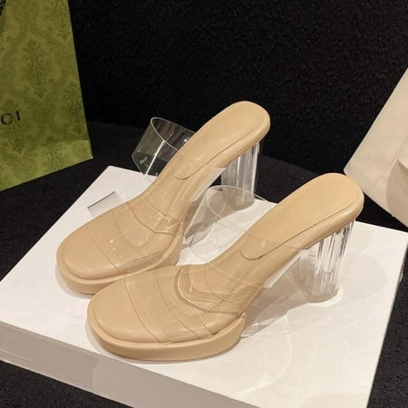 

Summer Women Pumps Sandals PVC Jelly Slippers Open Toe High Heels Women Transparent Perspex Slippers Shoes Heel Clear Sandals Apricot-7CM 41
