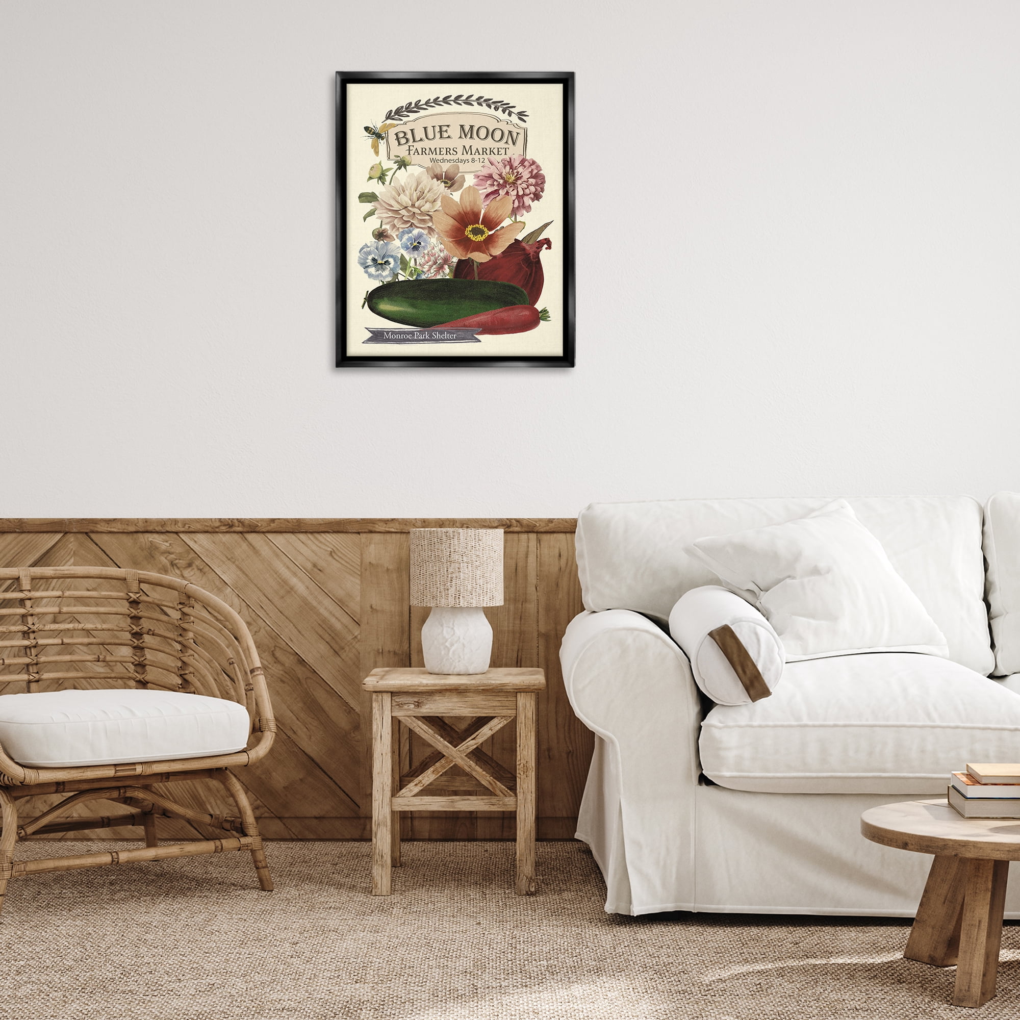 Stupell Industries Vintage Country Farmers Market Plants & Flowers Painting Black Floater Framed Canvas Art Print Wall Art, 25 x 31