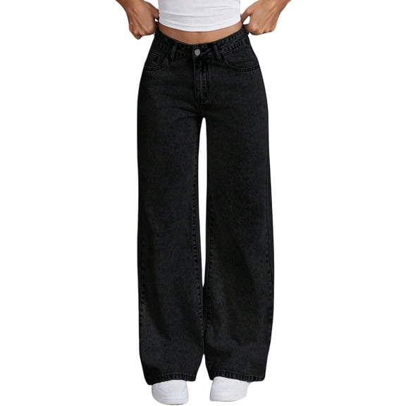 GiLiling Girls Y2k Aesthetic Baggy Jeans High Waist Wide Leg Cargo Denim Pants Elastic Waist Vintage Casual (Black, 13-14 Years) (Black, 14-15 Years)